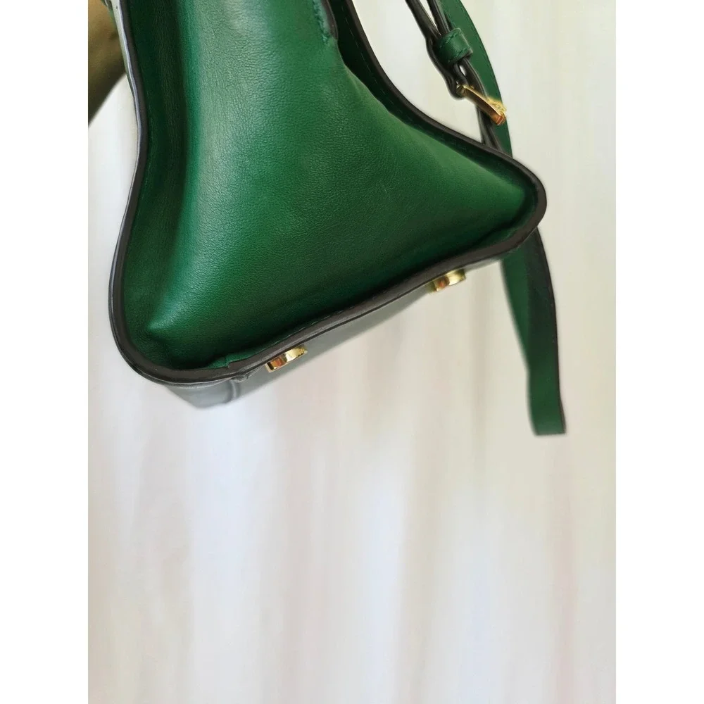 Michael Kors Hamilton Green Leather Satchel Gold Padlock Handbag Excellent